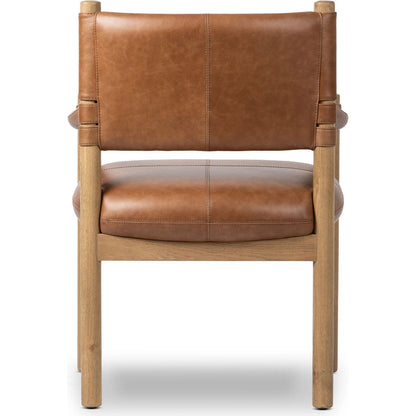 Adaline Dining Armchair by Four Hands in sonoma chestnut, natural oak. Made from top grain leather, solid oak in a transitional style.