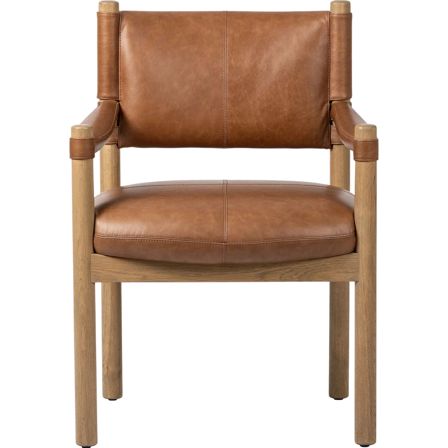 002 SI-2327535 | Additional Silo | Adaline Dining Armchair by Four Hands in sonoma chestnut, natural oak. Made from top grain leather, solid oak in a transitional style.