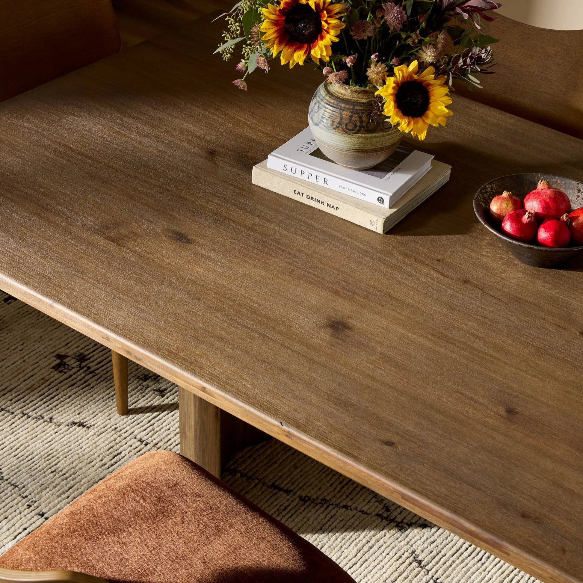 Pershing Dining Table by Four Hands in weathered acacia veneer. Made from thick acacia veneer, solid acacia in a unique style.