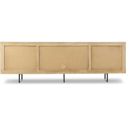 Carmel Sideboard 96" by Four Hands in natural cane, natural mango, charcoal grey. Made from cane, solid mango, iron in a transitional style.