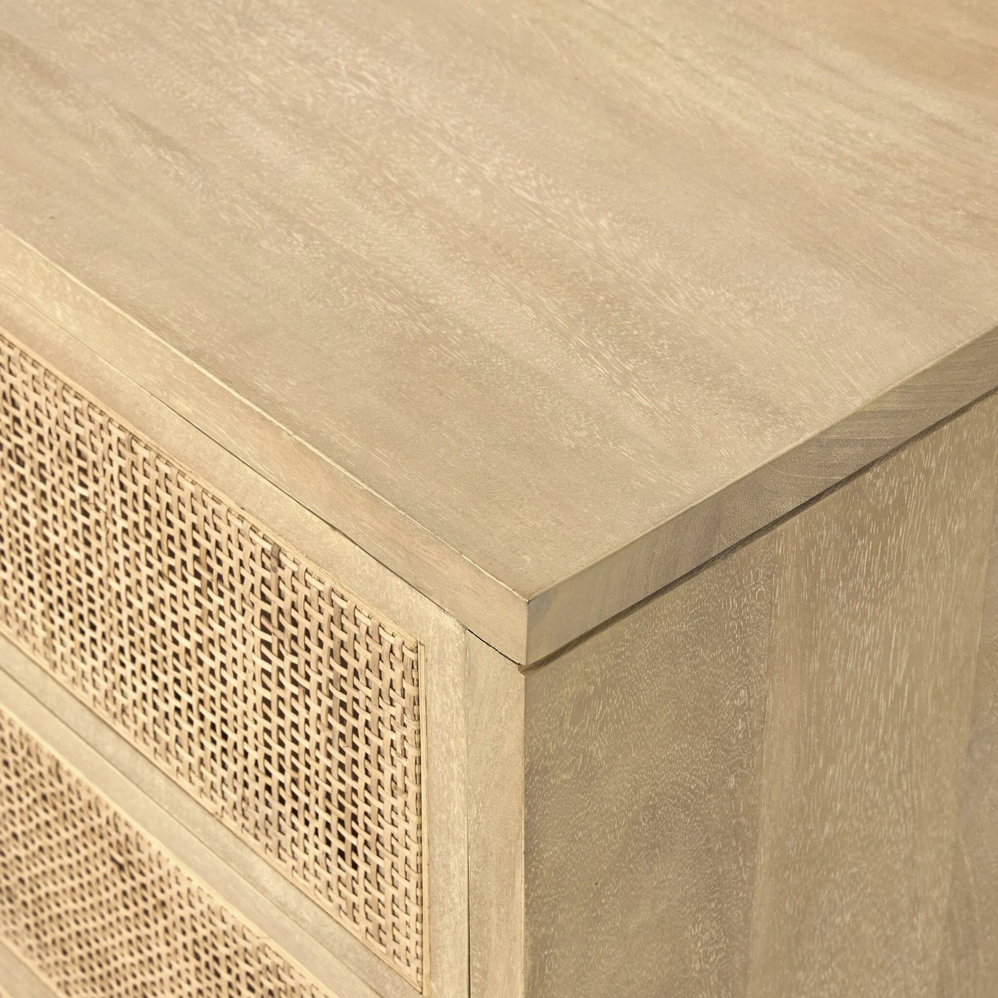 Carmel Sideboard 96" by Four Hands in natural cane, natural mango, charcoal grey. Made from cane, solid mango, iron in a transitional style.