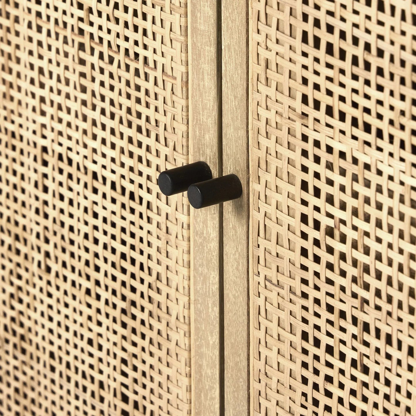 007 SI-2534861 | Closeup | Carmel Sideboard 96" by Four Hands in natural cane, natural mango, charcoal grey. Made from cane, solid mango, iron in a transitional style.