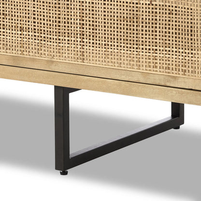 Carmel Sideboard 96" by Four Hands in natural cane, natural mango, charcoal grey. Made from cane, solid mango, iron in a transitional style.