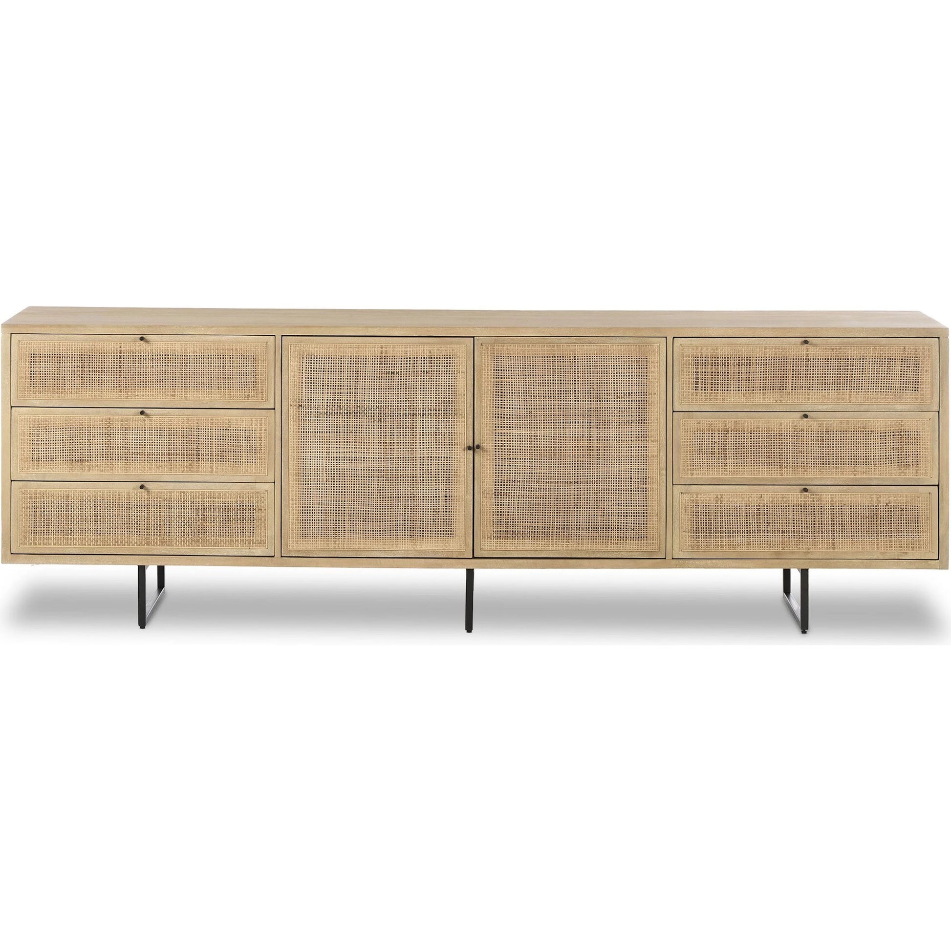 Carmel Sideboard 96" by Four Hands in natural cane, natural mango, charcoal grey. Made from cane, solid mango, iron in a transitional style.