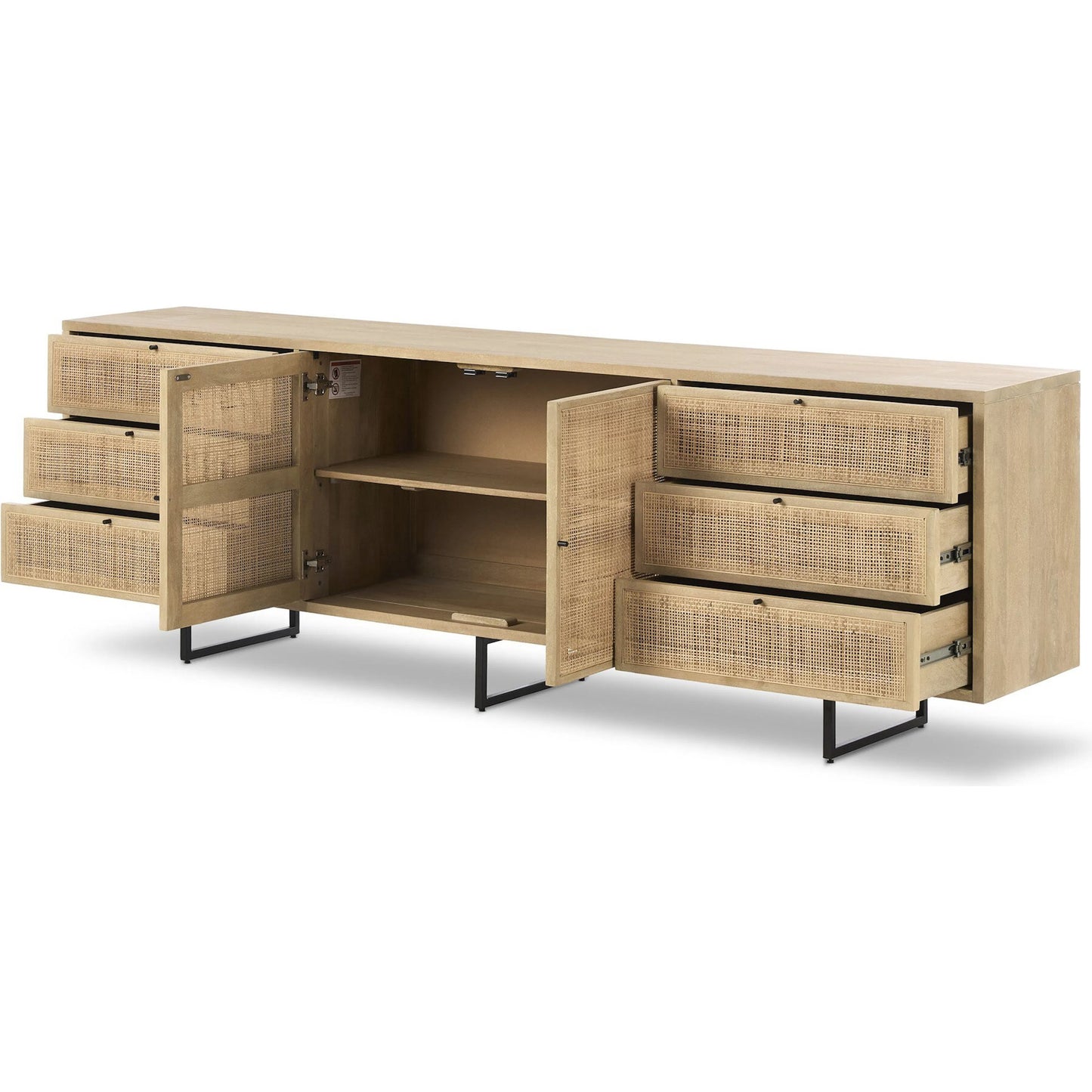 009 SI-2534861 | Closeup | Carmel Sideboard 96" by Four Hands in natural cane, natural mango, charcoal grey. Made from cane, solid mango, iron in a transitional style.