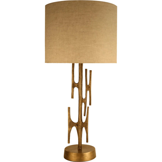 Skye Niko Lamp by LH Imports in brass, off-white and antique brass. Made from iron, cotton in a unique style.