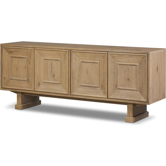 Adela Sideboard by Four Hands in drifted oak veneer. Made from thick oak veneer, solid oak in a transitional style.