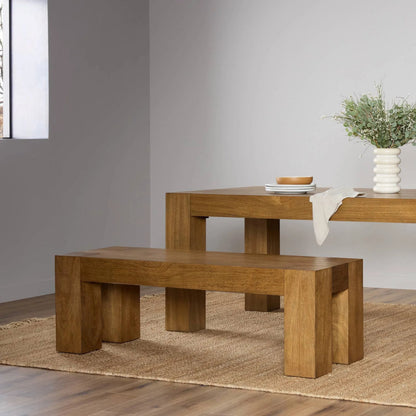 Emeli Dining Bench by Four Hands in tawny rubberwood veneer. Made from parawood veneer in a unique style.