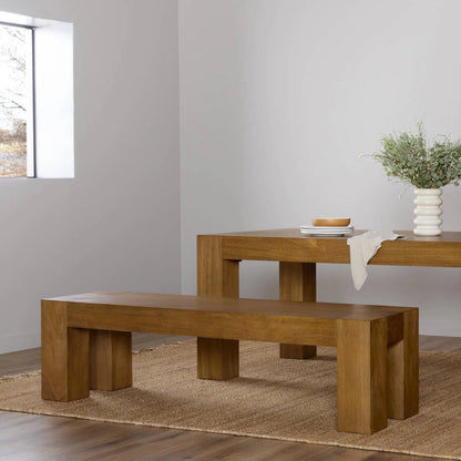 Emeli Dining Bench by Four Hands in tawny rubberwood veneer. Made from parawood veneer in a unique style.