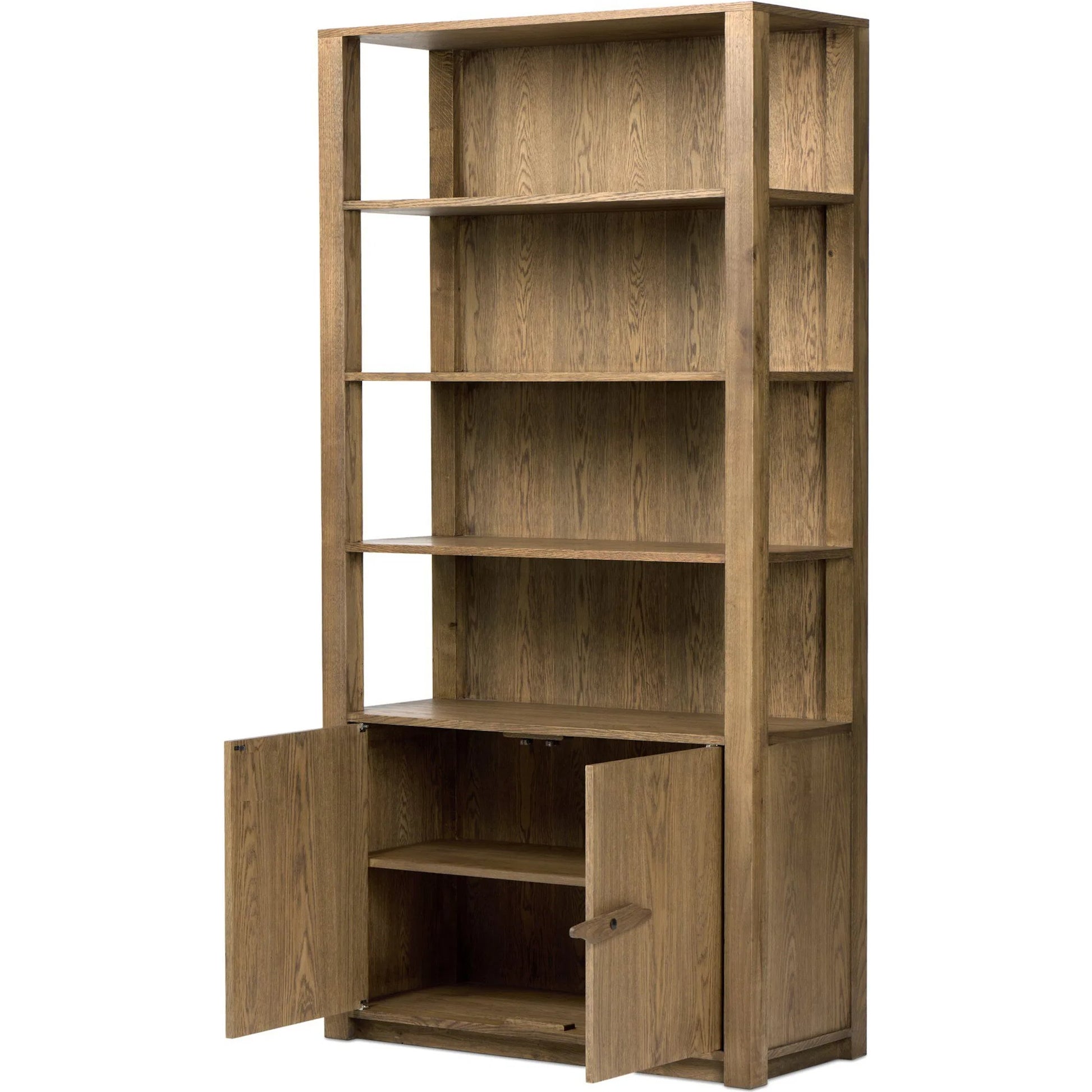 Bedford Bookcase by Four Hands in warm natural oak, warm natural oak veneer. Made from solid oak, thick oak veneer in a unique style.