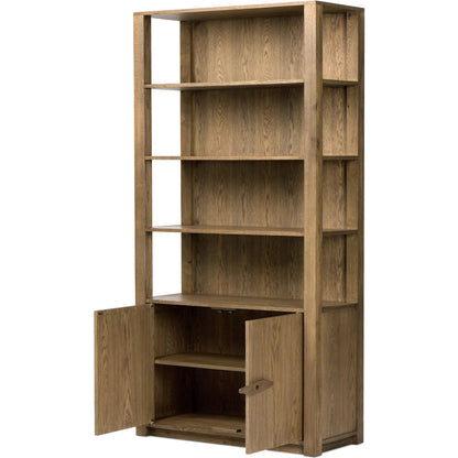 Bedford Bookcase by Four Hands in warm natural oak, warm natural oak veneer. Made from solid oak, thick oak veneer in a unique style.