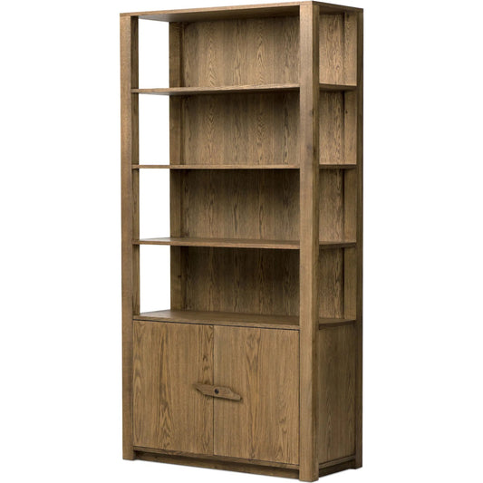 Bedford Bookcase by Four Hands in warm natural oak, warm natural oak veneer. Made from solid oak, thick oak veneer in a unique style.