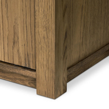 Bedford Cabinet by Four Hands in warm natural oak veneer, gunmetal. Made from thick oak veneer, solid oak, iron in a unique style.