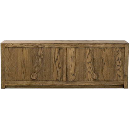 Bedford Media Console by Four Hands in warm natural oak veneer. Made from thick oak veneer, solid oak in a unique style.