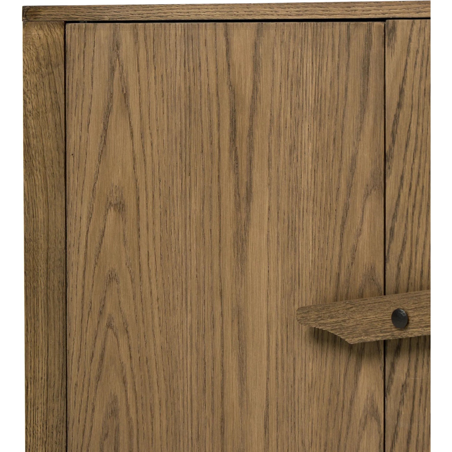 008 SI-2635276 | Closeup | Bedford Media Console by Four Hands in warm natural oak veneer. Made from thick oak veneer, solid oak in a unique style.