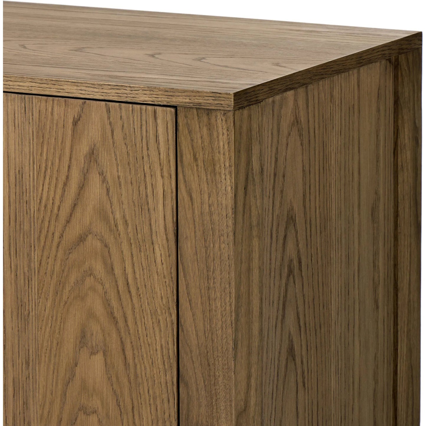 009 SI-2635276 | Closeup | Bedford Media Console by Four Hands in warm natural oak veneer. Made from thick oak veneer, solid oak in a unique style.