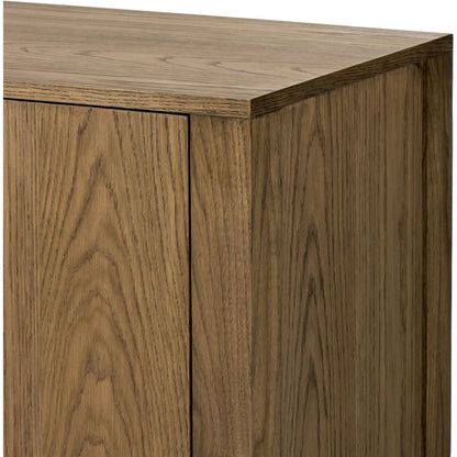 Bedford Media Console by Four Hands in warm natural oak veneer. Made from thick oak veneer, solid oak in a unique style.