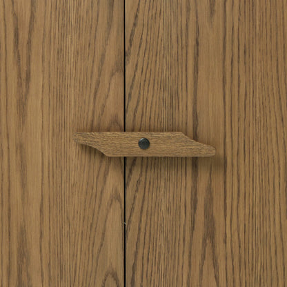 Bedford Media Console by Four Hands in warm natural oak veneer. Made from thick oak veneer, solid oak in a unique style.