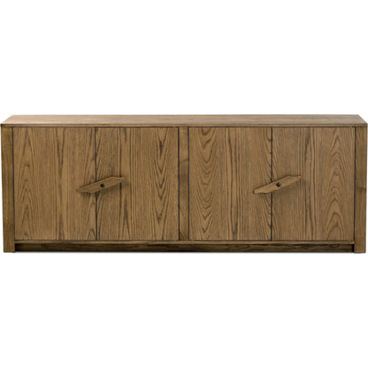 Bedford Media Console by Four Hands in warm natural oak veneer. Made from thick oak veneer, solid oak in a unique style.
