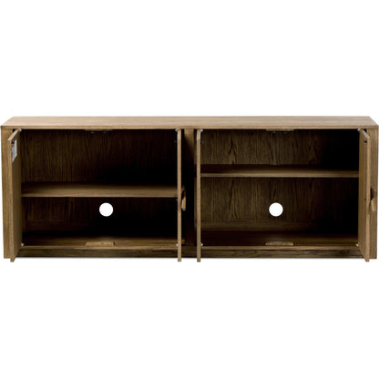 Bedford Media Console by Four Hands in warm natural oak veneer. Made from thick oak veneer, solid oak in a unique style.