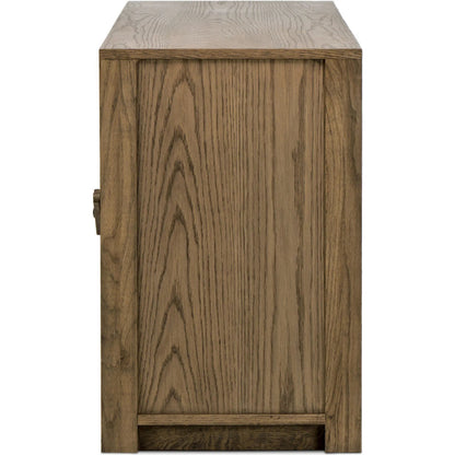 Bedford Media Console by Four Hands in warm natural oak veneer. Made from thick oak veneer, solid oak in a unique style.