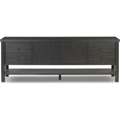 Roark Media Console by Four Hands. Made from oak veneer, solid oak in a transitional style.