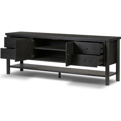 Roark Media Console by Four Hands. Made from oak veneer, solid oak in a transitional style.