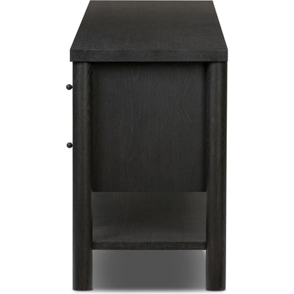 Roark Media Console by Four Hands. Made from oak veneer, solid oak in a transitional style.