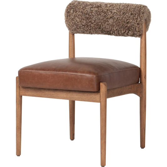 001 SI-2327565 | Primary Silo | Jazelle Dining Chair by Four Hands in havana brown, tan oak, taupe shearling. Made from top grain leather, solid oak, shearling in a traditional style.