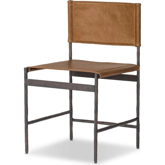 Marlon Dining Chair by Four Hands in sonoma butterscotch, hammered black. Made from top grain leather, iron in a unique style.