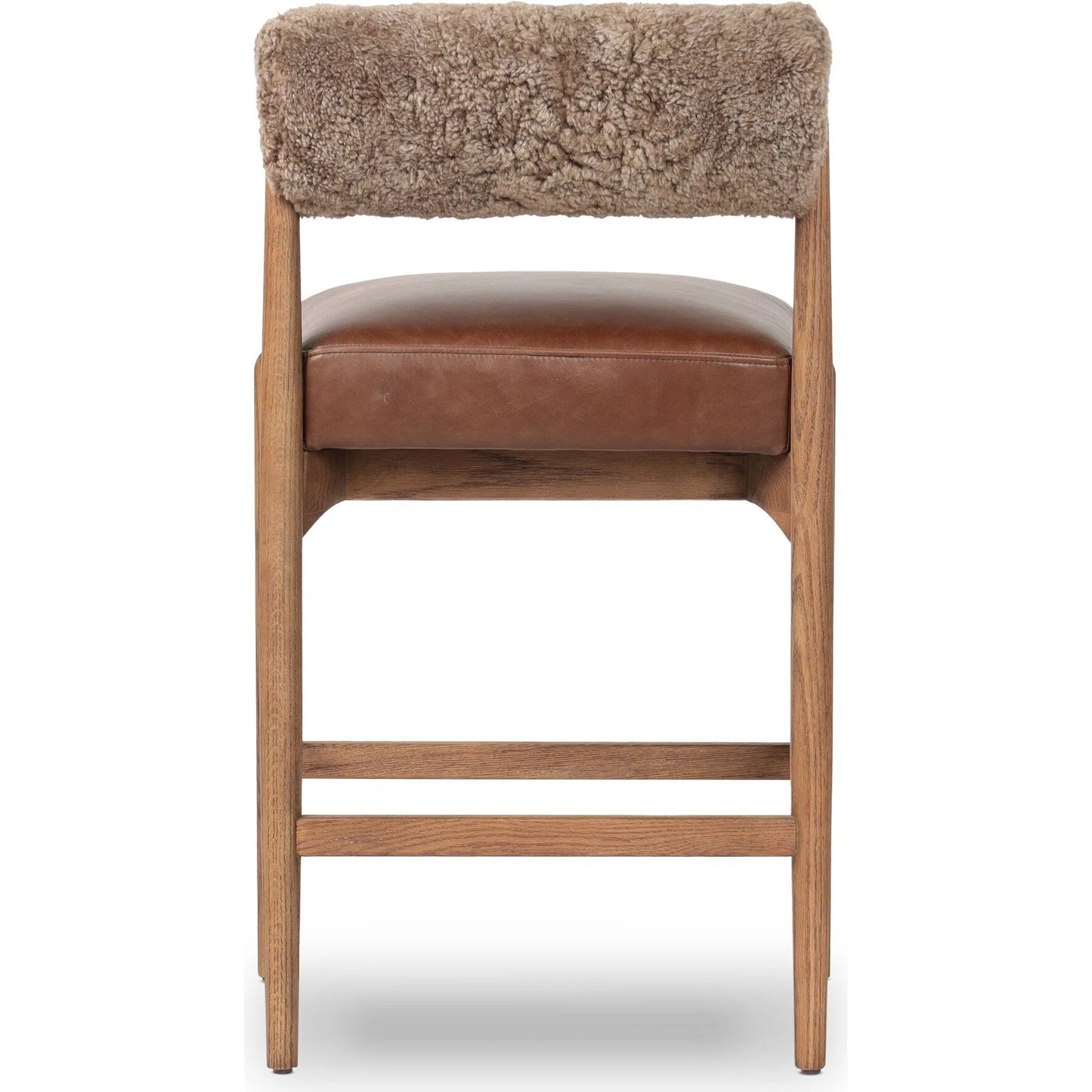 004 SI-2519208 | Additional Silo | Jazelle Counter Stool by Four Hands in havana brown, tan ash, taupe shearling. Made from top grain leather, solid ash, shearling in a traditional style.