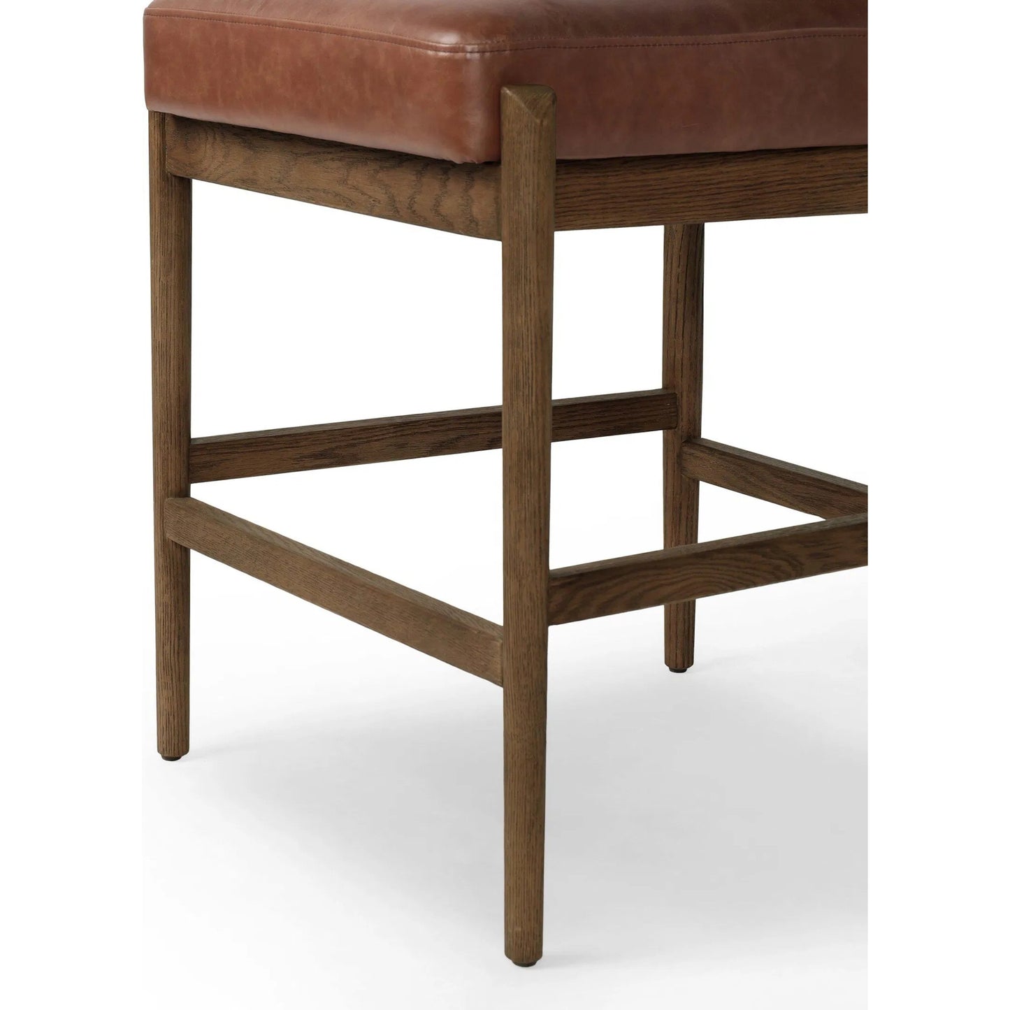 009 SI-2519208 | Closeup | Jazelle Counter Stool by Four Hands in havana brown, tan ash, taupe shearling. Made from top grain leather, solid ash, shearling in a traditional style.