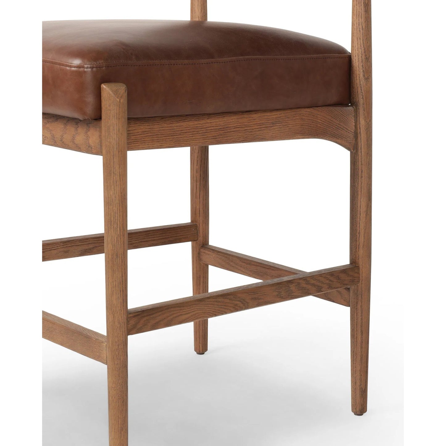 007 SI-2519208 | Closeup | Jazelle Counter Stool by Four Hands in havana brown, tan ash, taupe shearling. Made from top grain leather, solid ash, shearling in a traditional style.