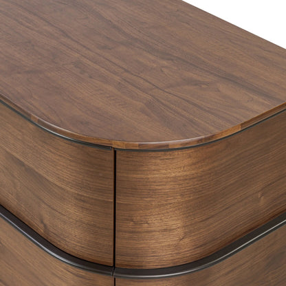Theo 6 Drawer Dresser by Four Hands in dark brown walnut, dark brown walnut veneer. Made from solid walnut, walnut veneer in a unique style.