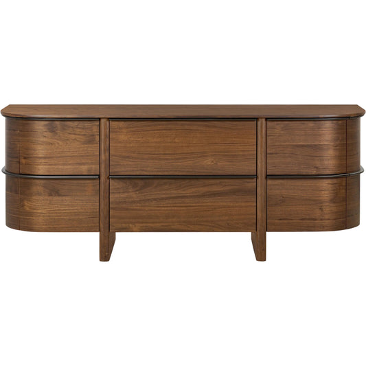 001 SI-2446652 | Primary Silo | Theo 6 Drawer Dresser by Four Hands in dark brown walnut, dark brown walnut veneer. Made from solid walnut, walnut veneer in a unique style.