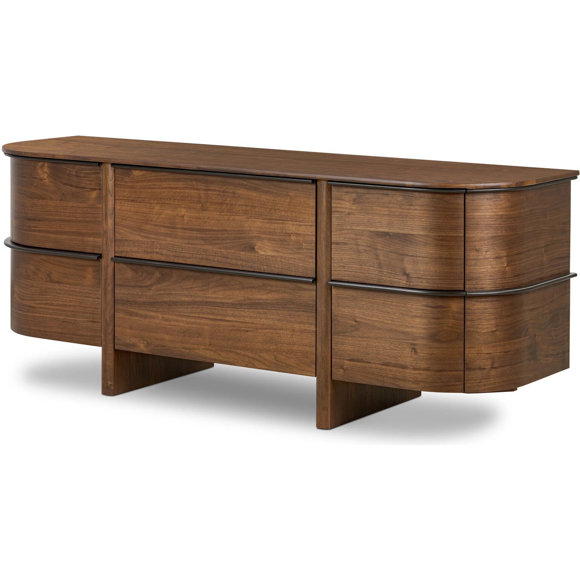 Theo 6 Drawer Dresser by Four Hands in dark brown walnut, dark brown walnut veneer. Made from solid walnut, walnut veneer in a unique style.