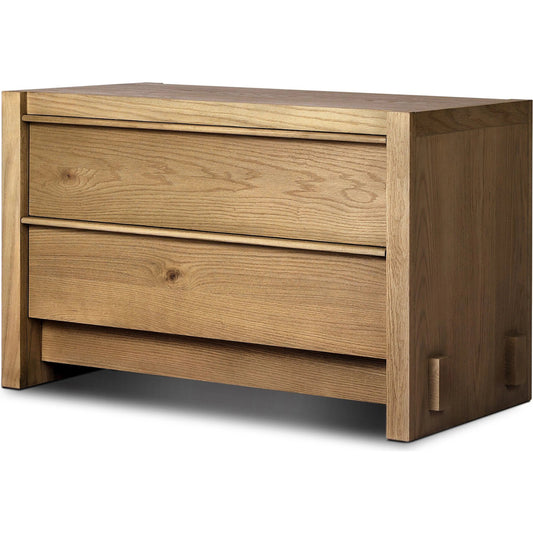 Aramis Nightstand by Four Hands in sandy oak resawn, sandy oak veneer. Made from resawn oak veneer in a transitional style.