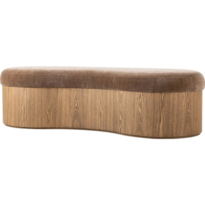 Celeste Accent Bench by Four Hands in altair mushroom, toasted ash thick veneer. Made from 100% polyester, thick ash veneer in a unique style.