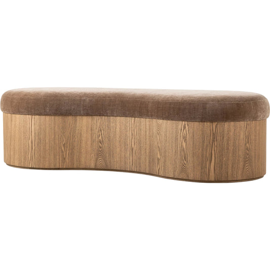 Celeste Accent Bench by Four Hands in altair mushroom, toasted ash thick veneer. Made from 100% polyester, thick ash veneer in a unique style.
