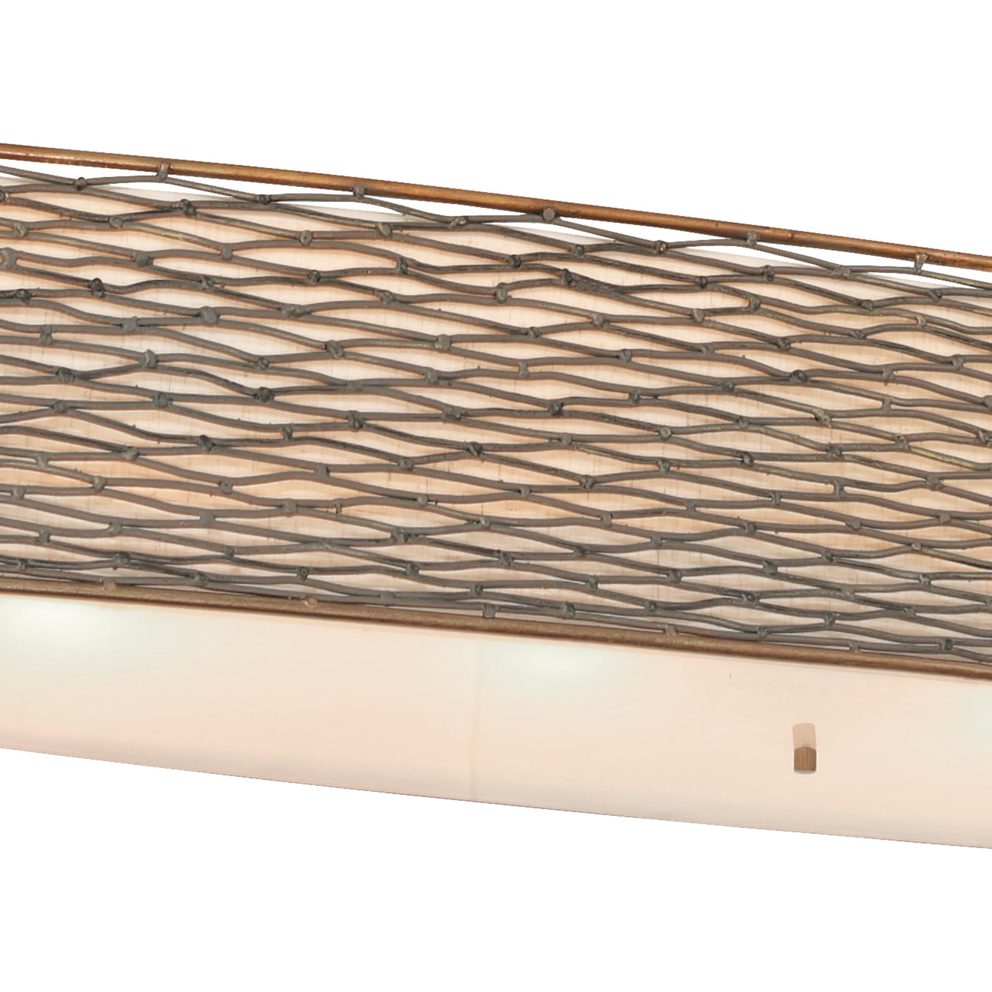 Flow Oval Linear Pendant by Varaluz in hammered orange. Made from hammered ore, tan silk slug shade, acrylic diffuser in a modern style.