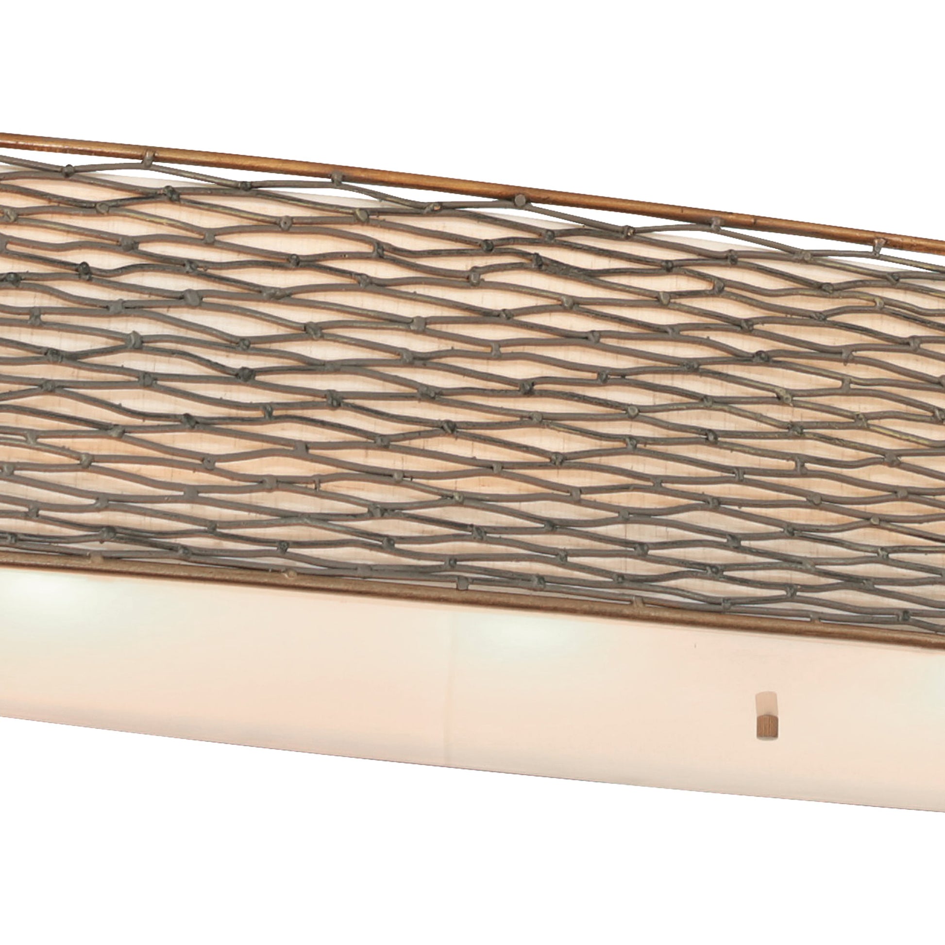 Flow Oval Linear Pendant by Varaluz in hammered orange. Made from hammered ore, tan silk slug shade, acrylic diffuser in a modern style.