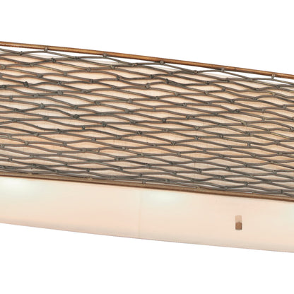 Flow Oval Linear Pendant by Varaluz in hammered orange. Made from hammered ore, tan silk slug shade, acrylic diffuser in a modern style.