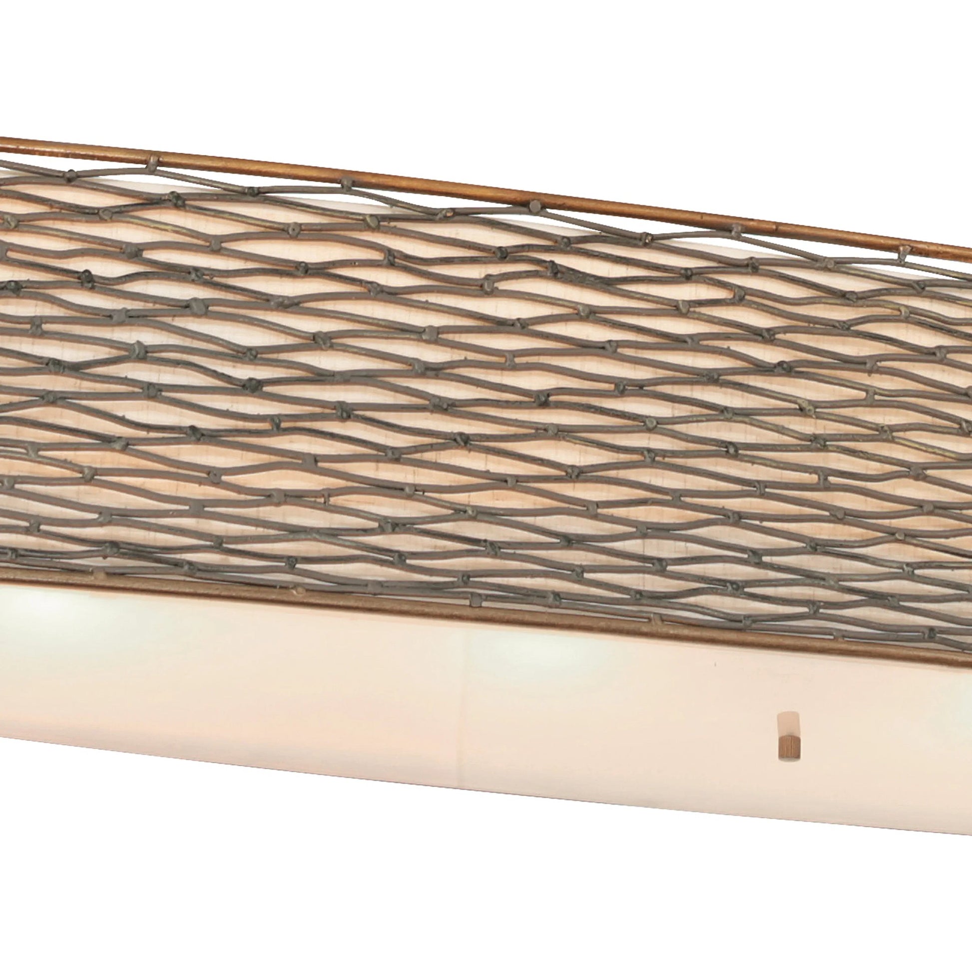 Flow Oval Linear Pendant by Varaluz in hammered orange. Made from hammered ore, tan silk slug shade, acrylic diffuser in a modern style.