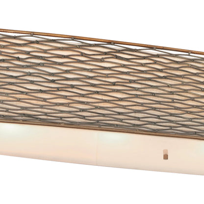 Flow Oval Linear Pendant by Varaluz in hammered orange. Made from hammered ore, tan silk slug shade, acrylic diffuser in a modern style.