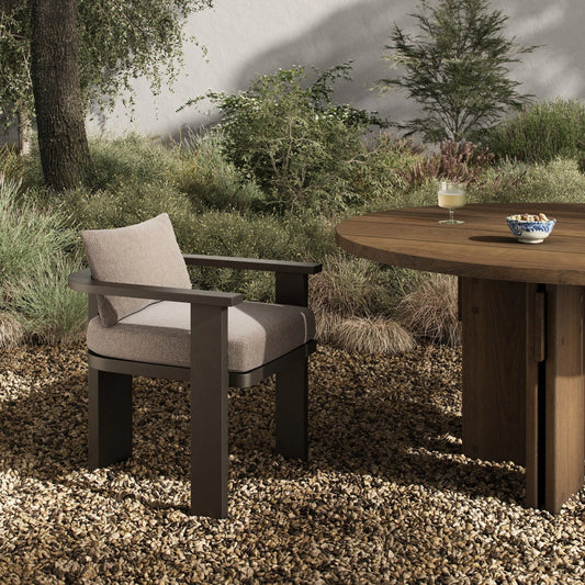 Tahana Outdoor Metal Dining Chair by Four Hands in casa grey, bronze. Made from 100% olefin, aluminum in a unique style.