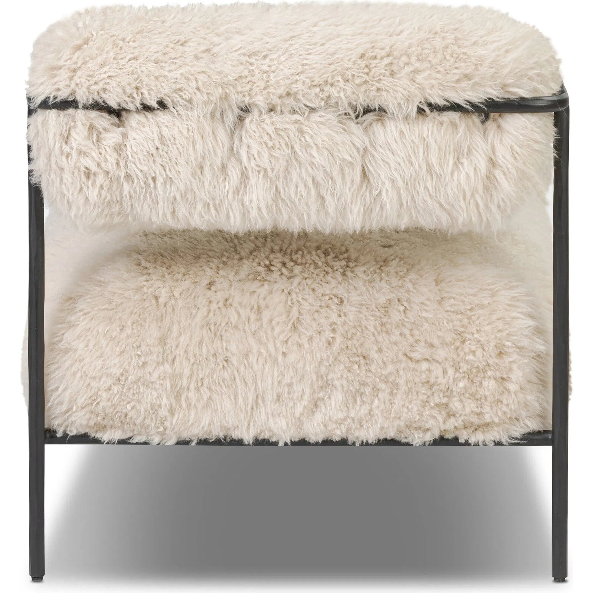 Fenn Chair by Four Hands in champagne mongolian fur, hammered iron. Made from 100% wool fur, iron in a modern style.