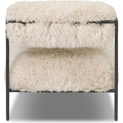 Fenn Chair by Four Hands in champagne mongolian fur, hammered iron. Made from 100% wool fur, iron in a modern style.