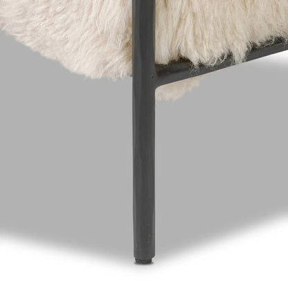 Fenn Chair by Four Hands in champagne mongolian fur, hammered iron. Made from 100% wool fur, iron in a modern style.
