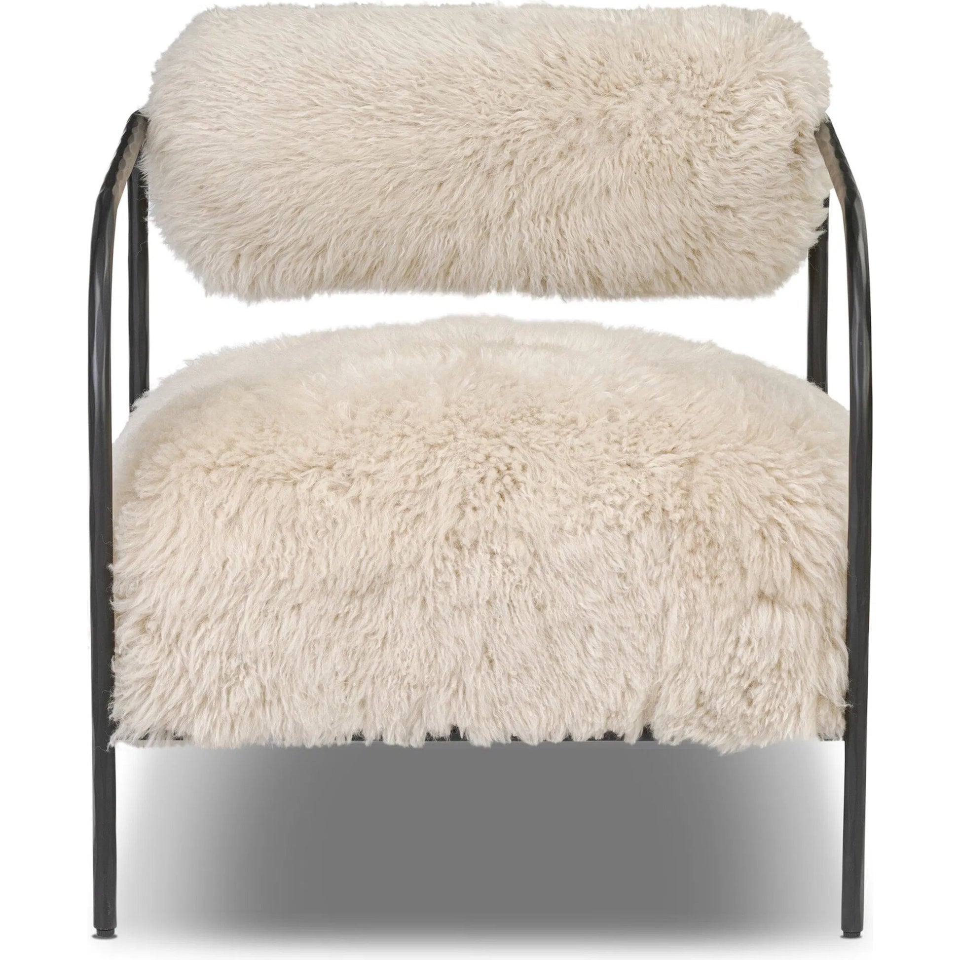 Fenn Chair by Four Hands in champagne mongolian fur, hammered iron. Made from 100% wool fur, iron in a modern style.