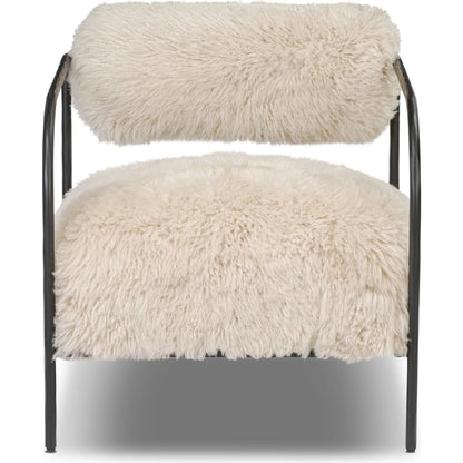 Fenn Chair by Four Hands in champagne mongolian fur, hammered iron. Made from 100% wool fur, iron in a modern style.